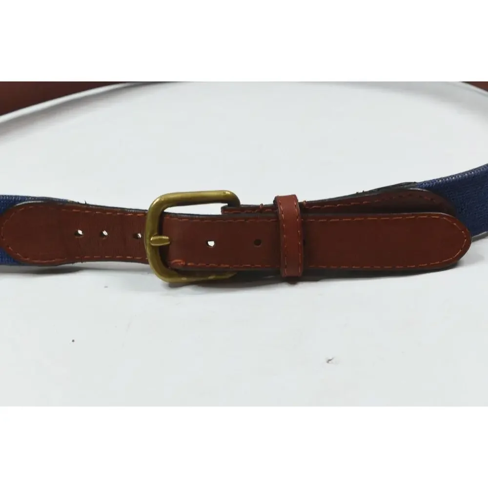 Smathers & Branson Yachting Belt Mens 34 Blue Stitched Flags Leather
